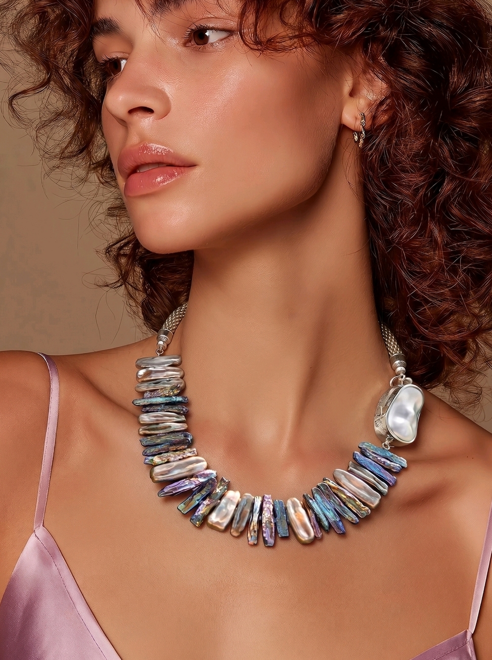 Stunning Irridescent Lavender, Purple Biwa Pearl 925 Silver Artisan Necklace